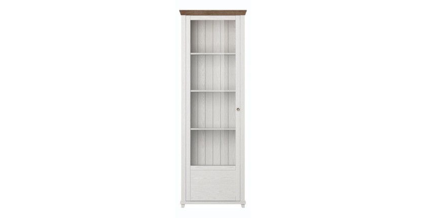 Vitrine 1 porte avec LED intégrées collection ASSIA. Couleur frêne blanc et chêne. Ouverture gauche