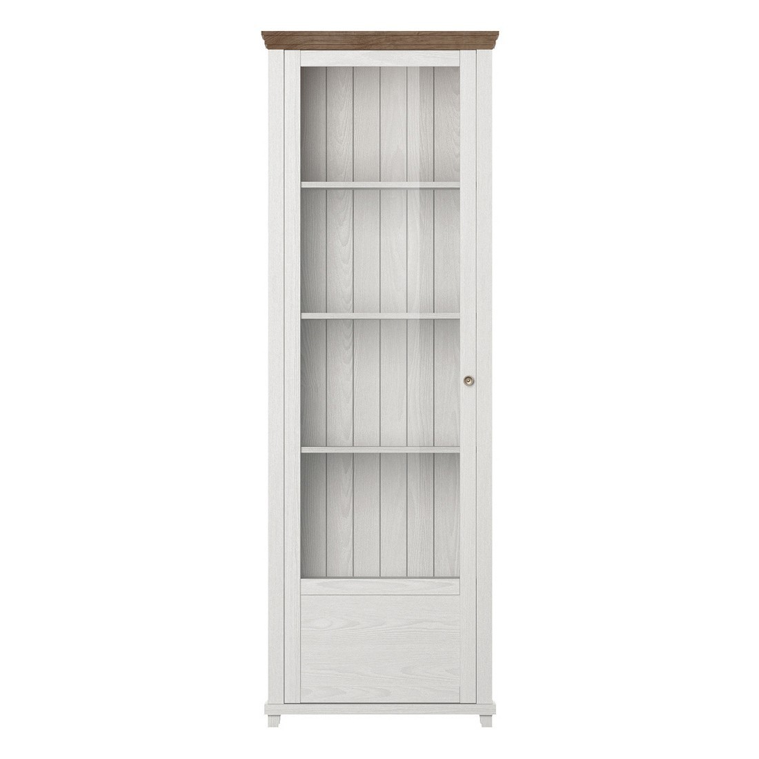 Vitrine 1 porte avec LED intégrées collection ASSIA. Couleur frêne blanc et chêne. Ouverture gauche