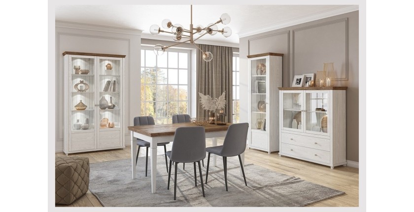 Vitrine 1 porte avec LED intégrées collection ASSIA. Couleur frêne blanc et chêne. Ouverture gauche