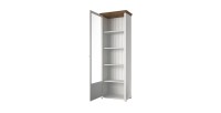 Vitrine 1 porte avec LED intégrées collection ASSIA. Couleur frêne blanc et chêne. Ouverture gauche