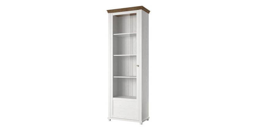 Vitrine 1 porte avec LED intégrées collection ASSIA. Couleur frêne blanc et chêne. Ouverture gauche