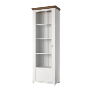 Vitrine 1 porte avec LED intégrées collection ASSIA. Couleur frêne blanc et chêne. Ouverture gauche