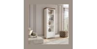 Vitrine 1 porte avec LED intégrées collection ASSIA. Couleur frêne blanc et chêne. Ouverture gauche