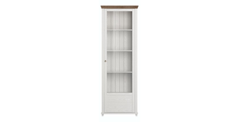 Vitrine 1 porte avec LED intégrées collection ASSIA. Couleur frêne blanc et chêne. Ouverture droite