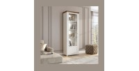 Vitrine 1 porte avec LED intégrées collection ASSIA. Couleur frêne blanc et chêne. Ouverture droite