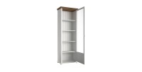 Vitrine 1 porte avec LED intégrées collection ASSIA. Couleur frêne blanc et chêne. Ouverture droite