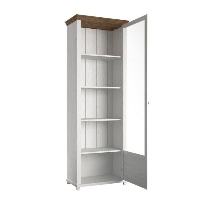 Vitrine 1 porte avec LED intégrées collection ASSIA. Couleur frêne blanc et chêne. Ouverture droite