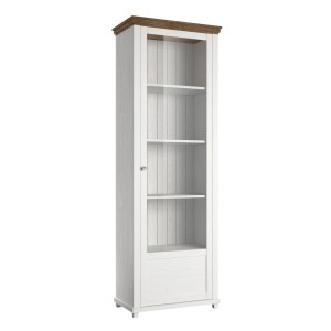 Vitrine 1 porte avec LED intégrées collection ASSIA. Couleur frêne blanc et chêne. Ouverture droite
