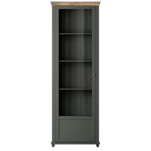 Vitrine 1 porte avec LED intégrées collection ASSIA. Coloris vert et chêne. Ouverture gauche