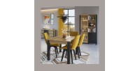 Vitrine large design collection DARWIN. Couleur chêne clair et noir. 2 portes, 3 tiroirs, 3 niches