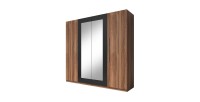 Chambre complète Irina coloris red wallnut et noir : Lit 180x200 cm + armoire + commode + chevets.