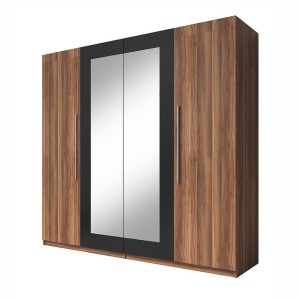 Chambre complète Irina coloris red wallnut et noir : Lit 180x200 cm + armoire + commode + chevets.