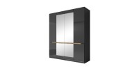 Chambre à coucher LUCIA : Armoire 4 portes + Lit 180x200 + 2 Chevets. Couleur gris et aspect chêne