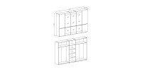 Chambre à coucher LUCIA : Armoire 5 portes + Lit 160x200 + 2 Chevets. Couleur gris et chêne