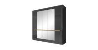 Chambre à coucher LUCIA : Armoire 5 portes + Lit 180x200 + 2 Chevets. Couleur gris et chêne