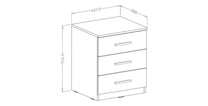 Chambre à coucher FLOYD : Armoire 220cm, Lit 160x200, commode, chevets. Couleur chêne foncé et noir brillant