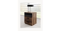 Chambre à coucher FLOYD : Armoire 220cm, Lit 160x200, commode, chevets. Couleur chêne foncé et noir brillant