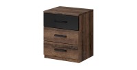 Chambre à coucher FLOYD : Armoire 220cm, Lit 160x200, commode, chevets. Couleur chêne foncé et noir brillant