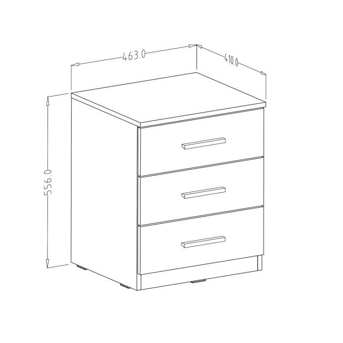 Chambre à coucher FLOYD : Armoire 200cm, Lit 140x200, commode, chevets. Coloris blanc effet bois.