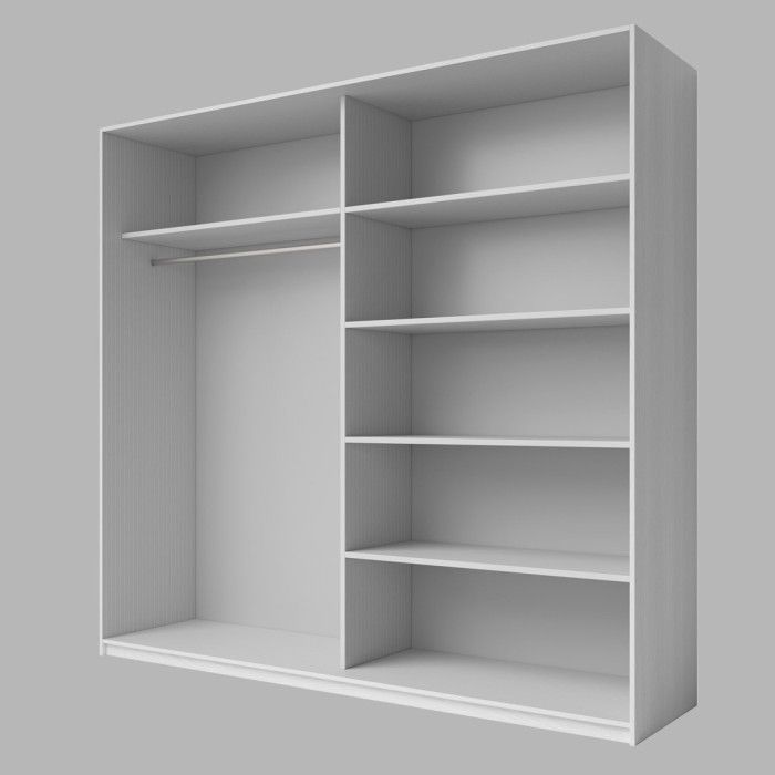 Chambre à coucher FLOYD : Armoire 200cm, Lit 140x200, commode, chevets. Coloris blanc effet bois.