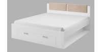 Chambre à coucher FLOYD : Armoire 220cm, Lit 160x200, commode, chevets. Coloris blanc effet bois.