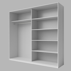 Chambre à coucher FLOYD : Armoire 220cm, Lit 160x200, commode, chevets. Coloris blanc effet bois.