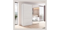 Chambre à coucher FLOYD : Armoire 220cm, Lit 160x200, commode, chevets. Coloris blanc effet bois.