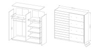 Chambre à coucher FLOYD : Armoire 200cm, Lit 180x200, commode, chevets. Coloris blanc effet bois.