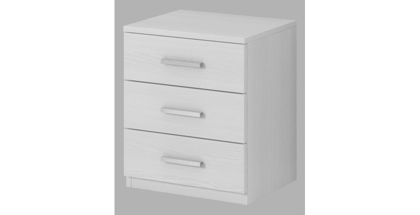 Chambre à coucher FLOYD : Armoire 220cm, Lit 180x200, commode, chevets. Coloris blanc effet bois.