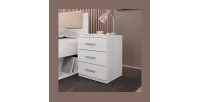 Chambre à coucher FLOYD : Armoire 220cm, Lit 180x200, commode, chevets. Coloris blanc effet bois.