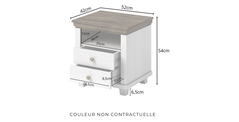 Chambre à coucher ASSIA : Armoire 200cm, Lit 160x200, commode, chevets. Coloris vert kaki et  chêne.