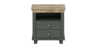 Chambre à coucher ASSIA : Armoire 200cm, Lit 160x200, commode, chevets. Coloris vert kaki et  chêne.