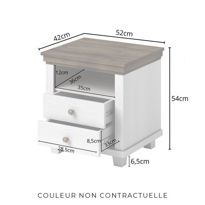Chambre à coucher ASSIA : Armoire 200cm, Lit 180x200, commode, chevets. Coloris vert kaki et  chêne.