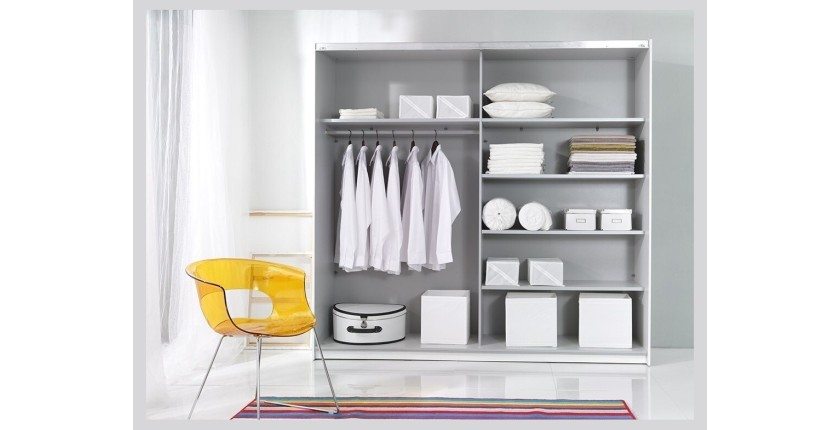 Chambre à coucher EOS : Armoire 220cm, Lit 160x200, commode, chevets. Couleur blanc mat