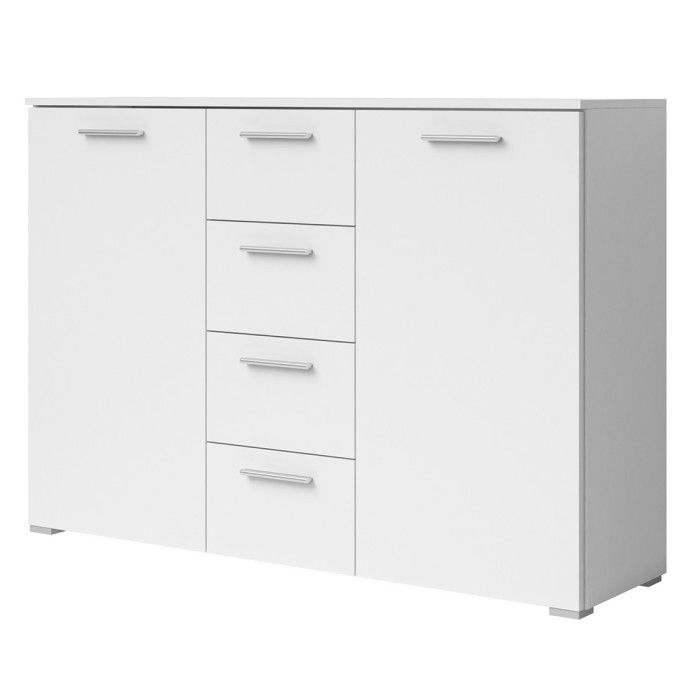 Chambre à coucher EOS : Armoire 200cm, Lit 160x200, commode, chevets. Couleur blanc mat