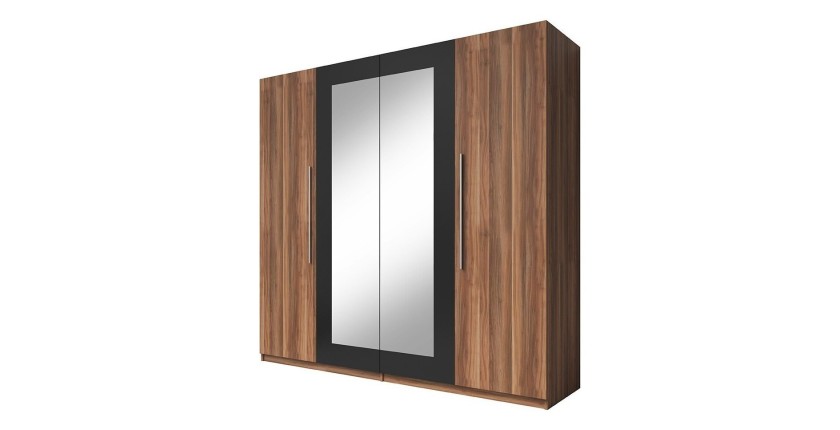 Armoire 4 portes avec miroirs coloris red wallnut et noir - IRINA