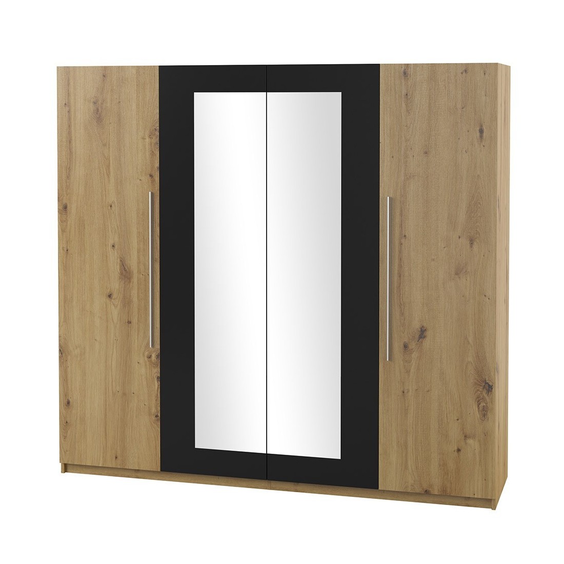 Armoire 4 portes avec miroirs couleur chêne et noir - IRINA