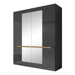 Armoire design 4 portes et 2 miroirs couleur grise finitions glossy - LUCIA
