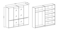 Armoire design 4 portes et 2 miroirs couleur grise finitions glossy - LUCIA