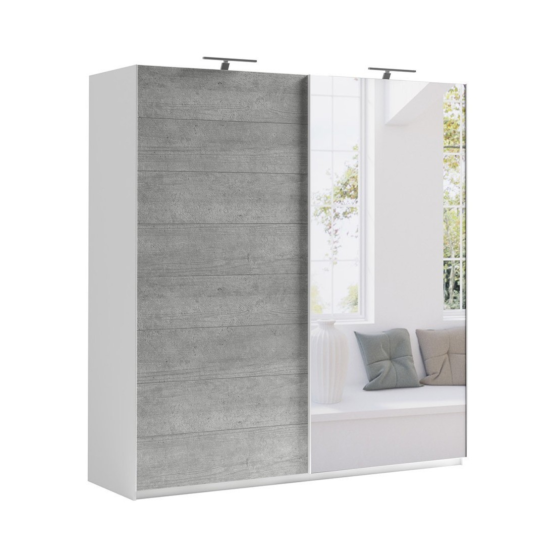 Armoire design 180 cm avec 2 portes coulissantes collection BLISS. Couleur gris béton