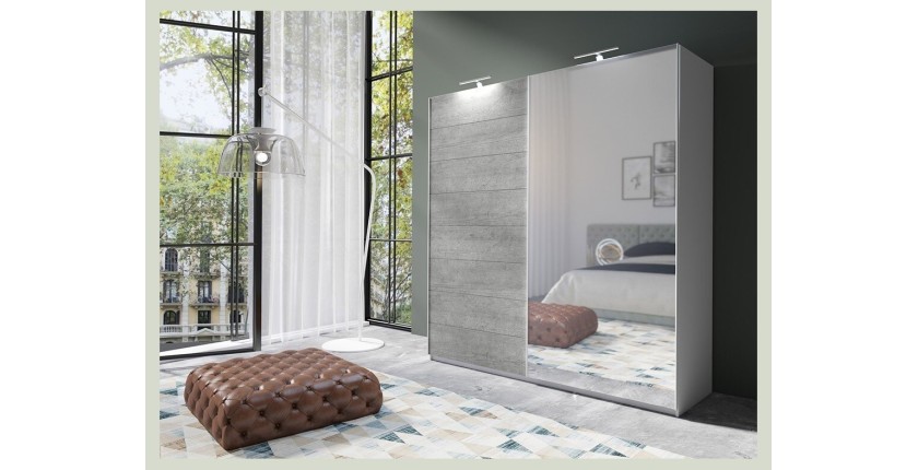 Armoire design 180 cm avec 2 portes coulissantes collection BLISS. Couleur gris béton