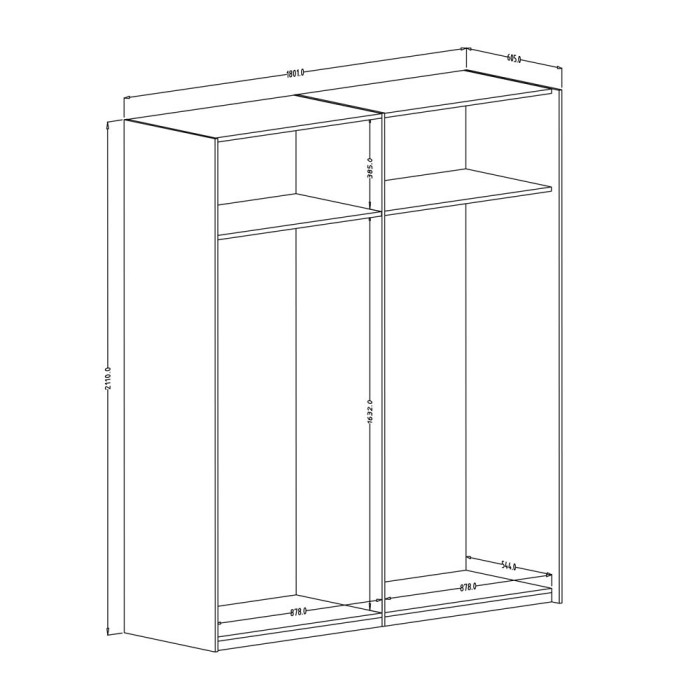 Armoire design 180 cm avec 2 portes coulissantes collection BLISS. Couleur gris béton