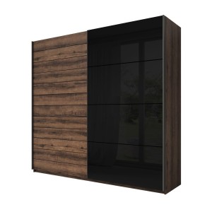 Armoire 2 portes coulissantes 220cm couleur chêne foncé et noir. Collection FLOYD