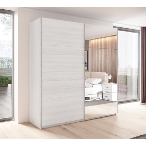 Armoire 2 portes coulissantes 220cm Coloris blanc avec miroir. Collection FLOYD