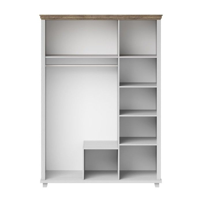 Armoire 150x220 avec 3 portes et 2 tiroirs. Coloris blanc et chêne. Collection ASSIA