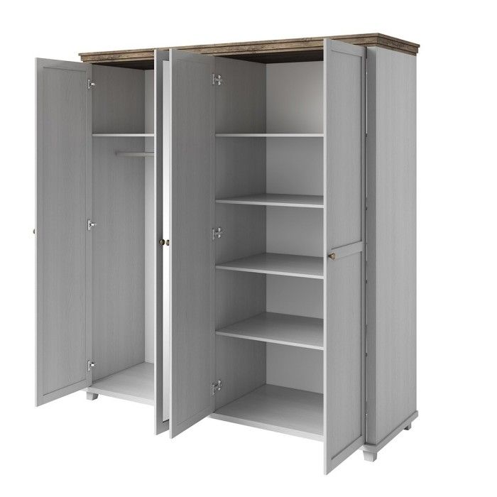 Armoire 200x220 avec 4 portes. Coloris blanc et chêne. Collection ASSIA