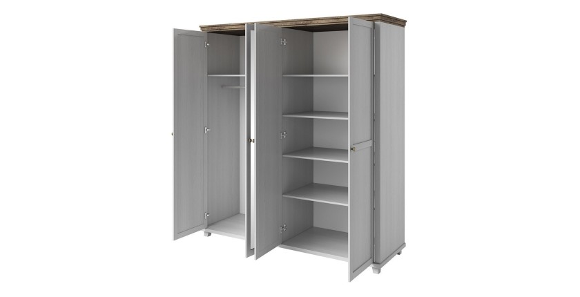 Armoire 200x220 avec 4 portes. Coloris blanc et chêne. Collection ASSIA