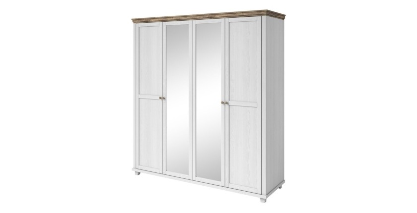 Armoire 200x220 avec 4 portes. Coloris blanc et chêne. Collection ASSIA