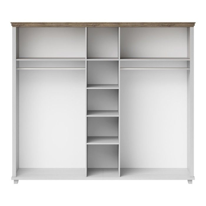 Armoire 250x220 avec 5 portes. Coloris blanc et chêne. Collection ASSIA
