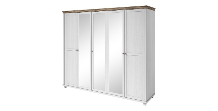 Armoire 250x220 avec 5 portes. Coloris blanc et chêne. Collection ASSIA